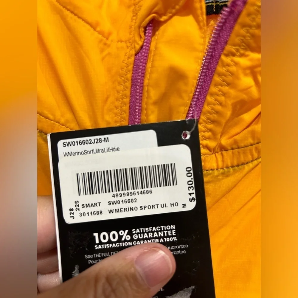 Smartwool Women's Medium Merino Sport Ultralite Hoodie Jacket Yellow Orange NWT - Picture 5 of 7
